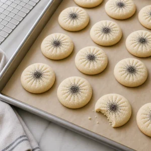 Warm Persian rice cookies cooling on the baking sheet