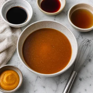 Soy-vinegar sauce mixed in a small bowl