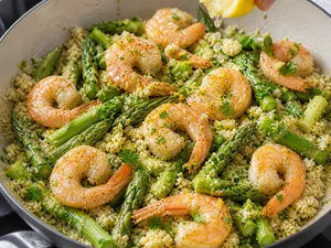 Zesty Lemon Garlic Shrimp with Asparagus and Cauliflower Rice