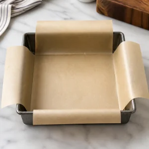 Parchment-lined square baking pan