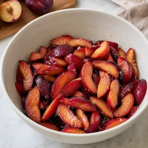 Sliced plums tossed with sugar and cornstarch