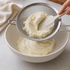 Farmer cheese pressed through a fine mesh sieve