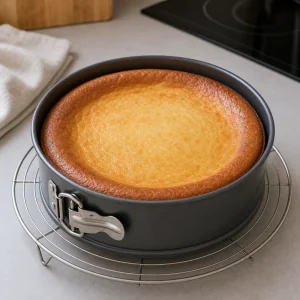 Freshly baked sernik with a lightly golden top