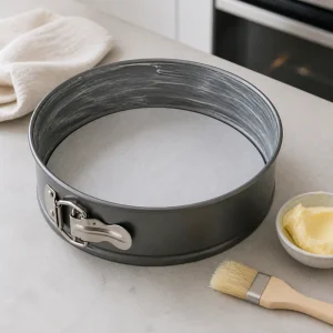 Greased springform pan lined with parchment