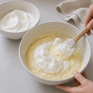 Soft egg whites folded into the cheese mixture
