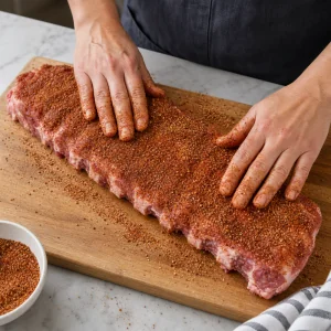 Rub secco pressato su un carrè di costine di maiale