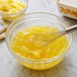 Gelatine a l ananas avec ananas concasse dans un bol en verre