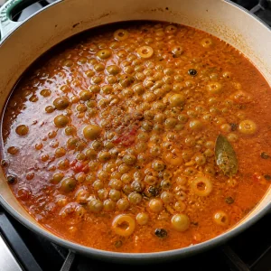 양념한 토마토 육수에서 끓는 비둘기콩