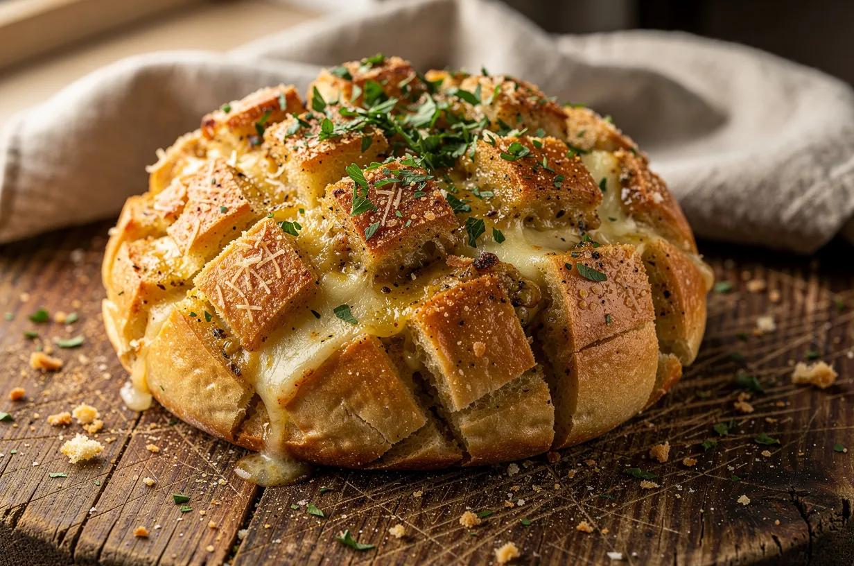 Хлеб для отрывания с чесноком, зеленым маслом и сыром