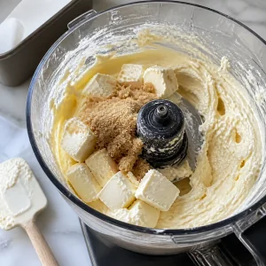 Cream cheese and brown sugar blended in the processor
