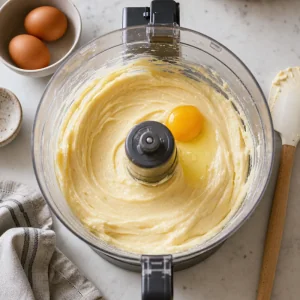 Egg added to smooth cheesecake batter