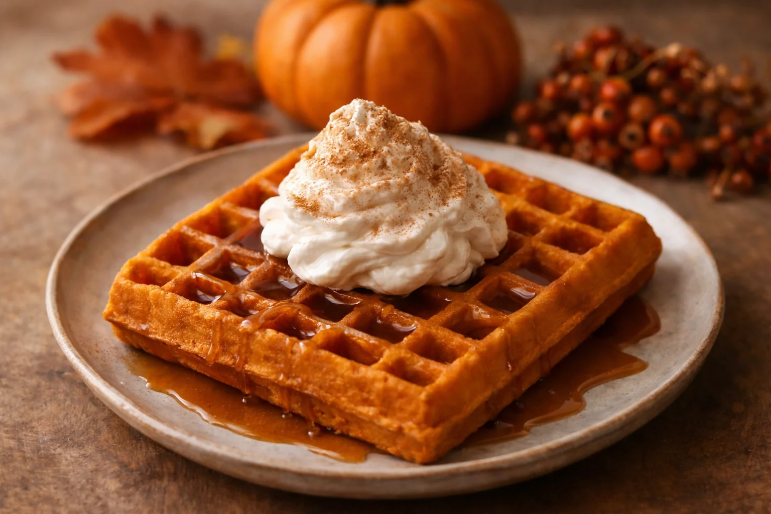 Desayuno de calabaza con gofres dulce y crujiente