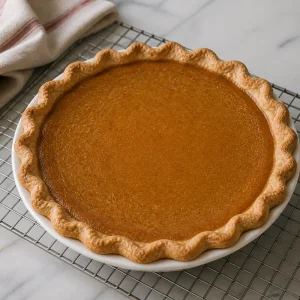 Whole maple sugar pie cooling on a wire rack