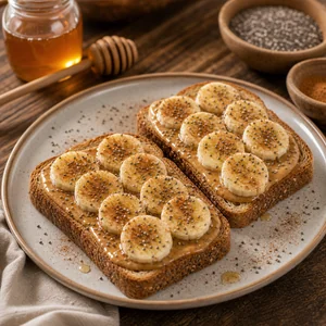 Banana toast sprinkled with chia and cinnamon