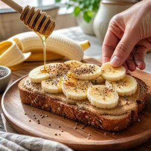 Quick Almond Butter and Banana Power Toast with Honey
