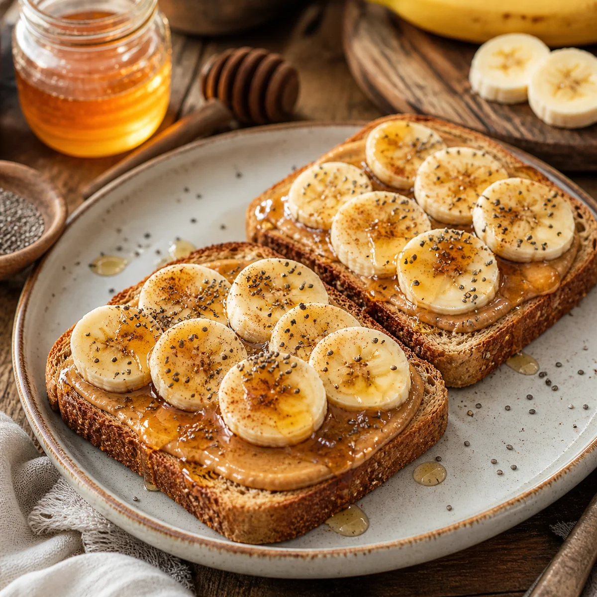 Quick Almond Butter and Banana Power Toast with Honey