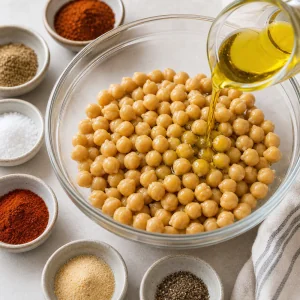 Ceci conditi con olio d’oliva in una ciotola