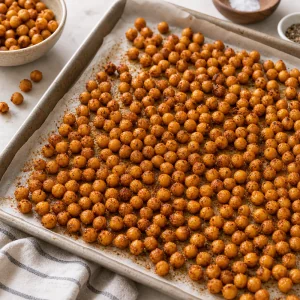 Pois chiches rôtis dorés et croustillants sur papier