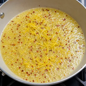 Lemon zest and red pepper flakes in butter sauce