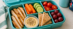 Rainbow Chicken and Hummus Bento Box for School