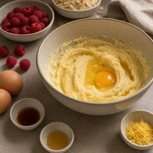 Egg and extracts mixed into butter batter