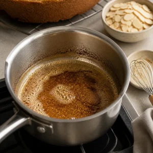 Golden brown butter in a small saucepan