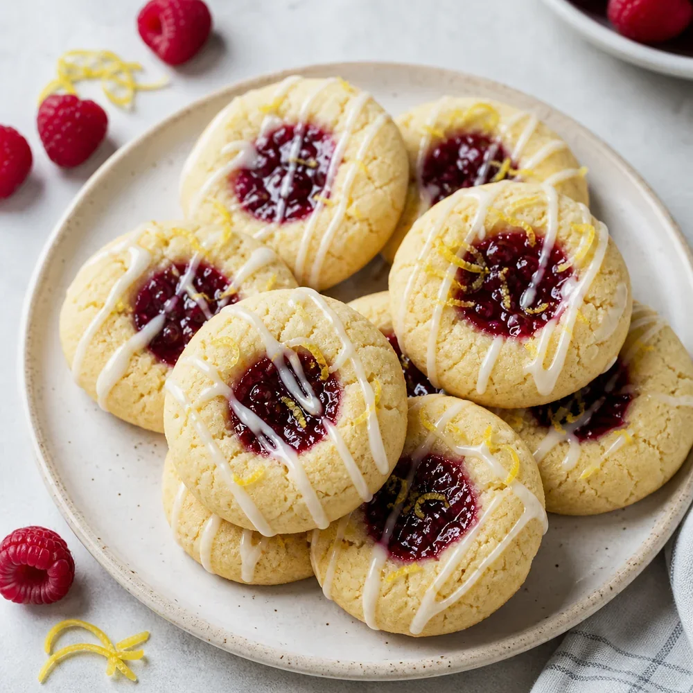 Biscuits empreinte framboise-citron terminés sur une assiette