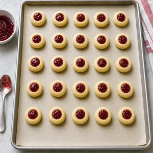 Pâte à biscuits empreinte garnie de confiture de framboise