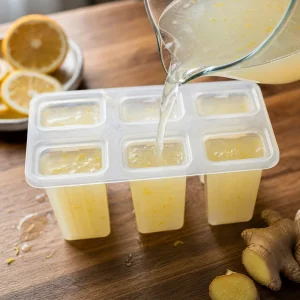 Zitronen-Kokos-Mischung wird in Eisformen gegossen