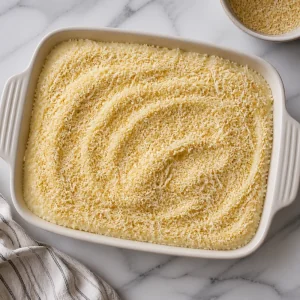 Panko and Parmesan topping scattered over the mashed potatoes