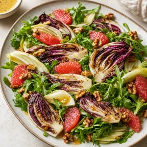 Roasted radicchio and arugula salad with grapefruit citrus vinaigrette and toasted walnuts