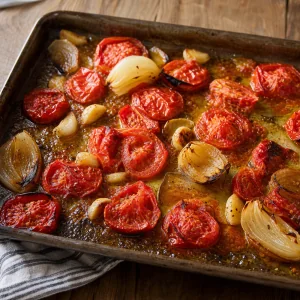 Tomates assados macios com bordas ligeiramente tostadas