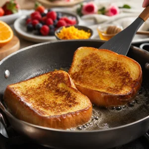 Rabanada de brioche dourando na manteiga