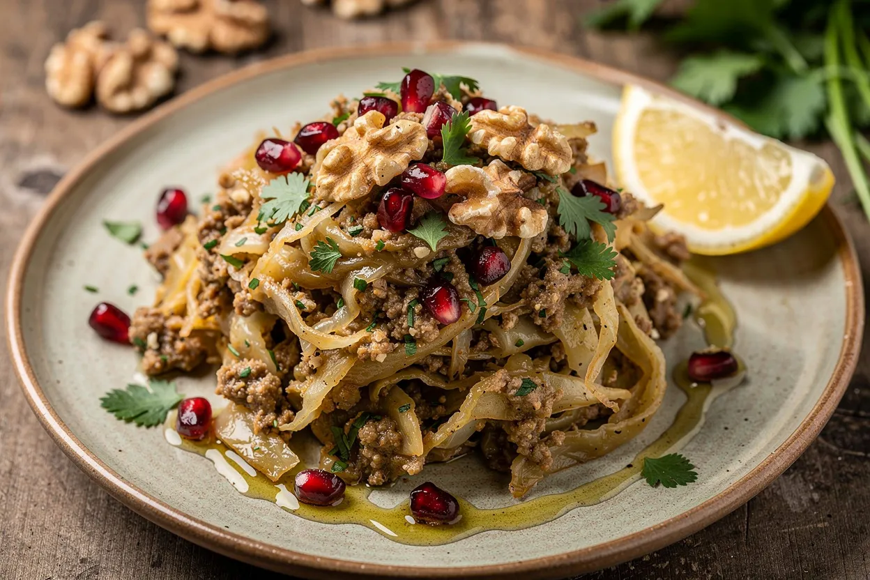 Rustic Georgian Cabbage with Walnut Sauce and Herbs