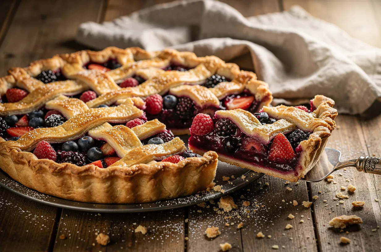 Rustic Mixed Berries Pie with Flaky Crust & Lemon Zest