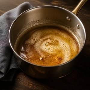 Browned butter foaming in a small saucepan