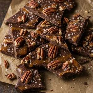 Set chocolate caramel bark broken into irregular shards