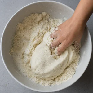 Soft masa dough being mixed in a bowl