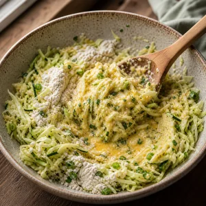 Cabbage and zucchini mixed into a sticky batter