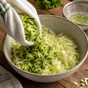 Grated zucchini squeezed over drained cabbage
