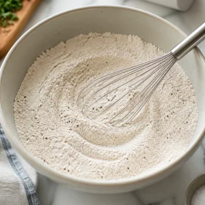 Dry scone ingredients whisked together in a bowl
