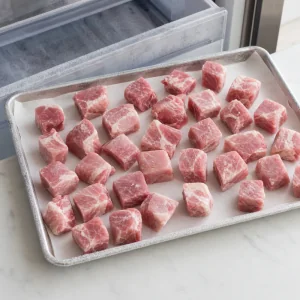 Cubed pork shoulder chilled until the edges are firm