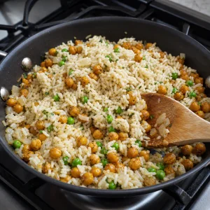 Roasted chickpeas stirred into cooked rice