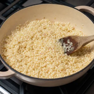 Creamy mushroom filling reduced in the skillet until thick and glossy.
