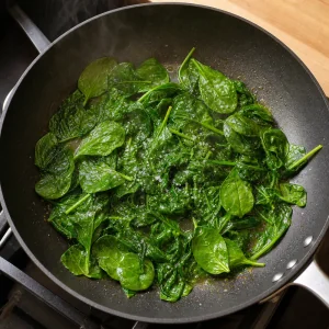 Baby spinach wilting quickly in a skillet