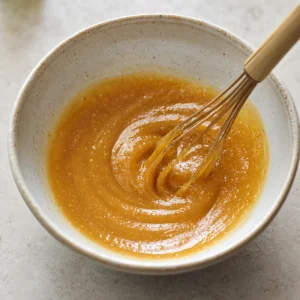 Miso glaze whisked smooth in a ceramic bowl