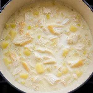 Flaked smoked haddock and cream stirred into the potato soup