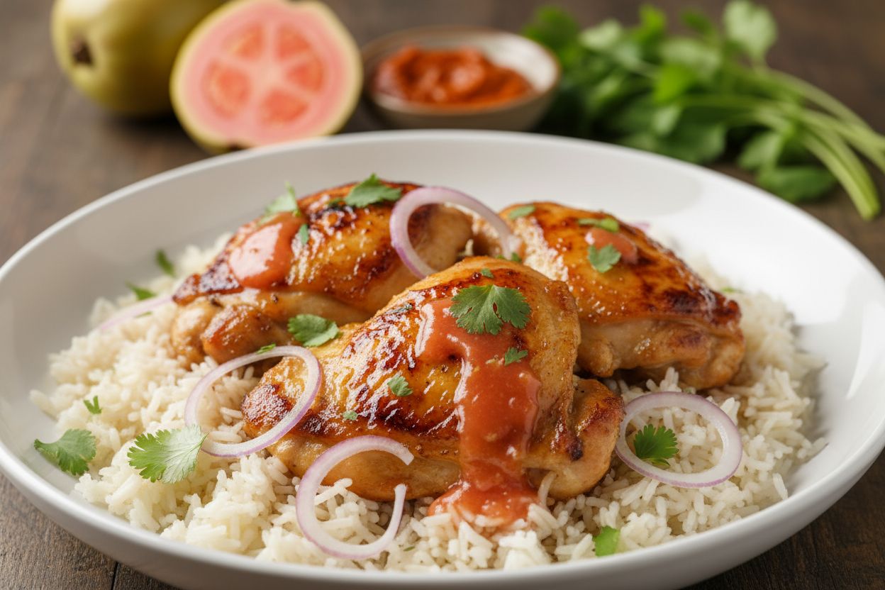 Pollo scottato con glassa peruviana di guava e aji amarillo