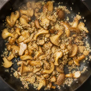 Minced shallots and garlic sauteed with golden mushrooms