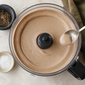 Smooth velvety chicken liver mushroom pate after blending